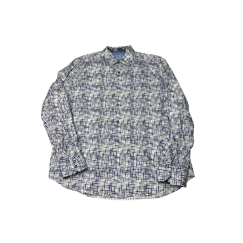 Robert Graham Mens XL Classic Fit Blue White Abstract Grid Button Down Shirt